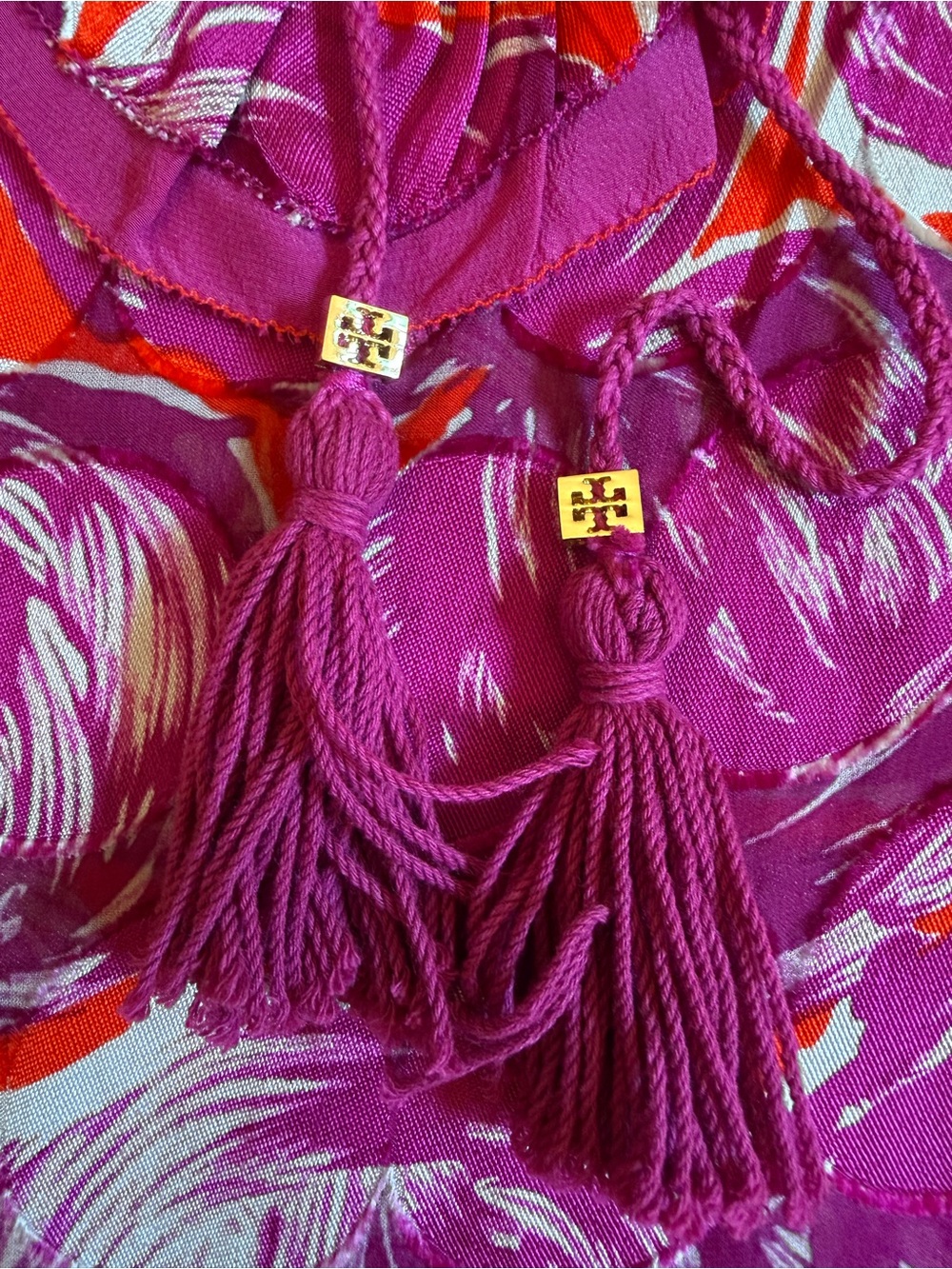 Tory Burch Gwenna Wild Orchid Silk Tunic Top Size 12 - Picture 9 of 16